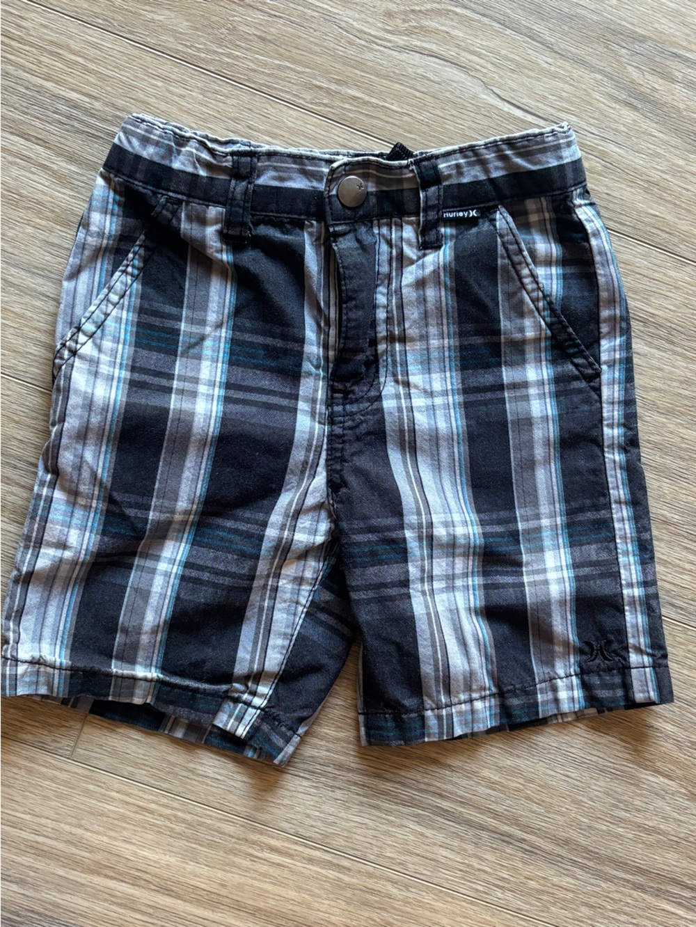 Hurley Black, Gray & Blue Plaid Kids Shorts
